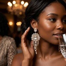 Load image into Gallery viewer, Gold Arched Glass Crystal Chandelier Earrings