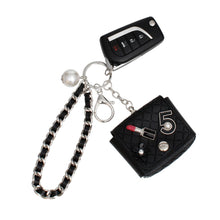 Load image into Gallery viewer, Black Quilted Silver AirPods Earbud Case Keychain