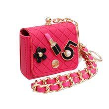 Load image into Gallery viewer, Fuchsia Quilted Gold AirPods Earbud Case Keychain