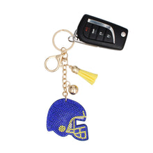 Load image into Gallery viewer, Keychain Blue Yellow Football Helmet Bag Charm