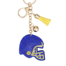Load image into Gallery viewer, Keychain Blue Yellow Football Helmet Bag Charm