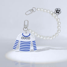 Load image into Gallery viewer, Keychain White Blue Stripe COCO Shirt Pearl Clip
