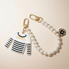 Load image into Gallery viewer, Keychain White Black Stripe COCO Shirt Pearl Clip