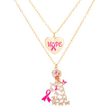 Load image into Gallery viewer, Breast Cancer Gold Chain 2 Pcs Pink Ribbon Pendants
