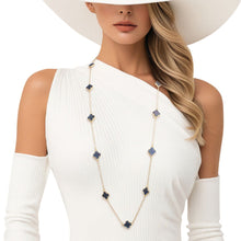Load image into Gallery viewer, Long Necklace Gray Black Quatrefoil 12 Motifs