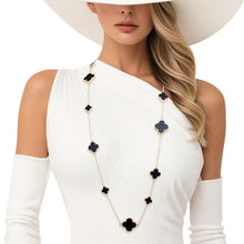 Load image into Gallery viewer, Long Necklace Gold Black Quatrefoil Large Motifs