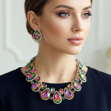 Load image into Gallery viewer, Pink Green Glass Teardrop Crystal Collar Necklace