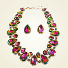 Load image into Gallery viewer, Pink Green Glass Teardrop Crystal Collar Necklace