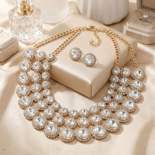Load image into Gallery viewer, Gold Glass Halo Crystal 3 Row Collar Necklace