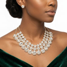 Load image into Gallery viewer, Gold Glass Halo Crystal 3 Row Collar Necklace