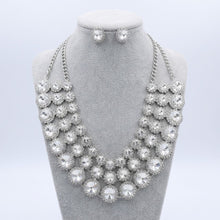Load image into Gallery viewer, Silver Glass Halo Crystal 3 Row Collar Necklace