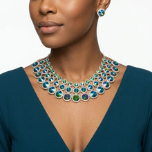 Load image into Gallery viewer, Green Glass Halo Crystal 3 Row Collar Necklace