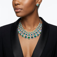 Load image into Gallery viewer, Green Glass Halo Crystal 3 Row Collar Necklace