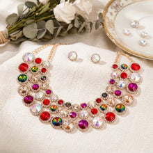 Load image into Gallery viewer, Multicolor Glass Halo Crystal 3 Row Collar Necklace