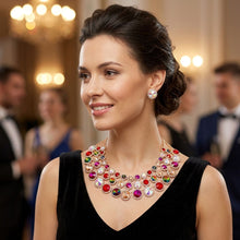 Load image into Gallery viewer, Multicolor Glass Halo Crystal 3 Row Collar Necklace