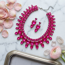Load image into Gallery viewer, Fuchsia Glass Crystal Collar Red Carpet Necklace