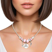 Load image into Gallery viewer, Breast Cancer Silver Never Give Up Charm Necklace