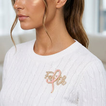 Load image into Gallery viewer, Faith Breast Cancer Gold Light Pink Ribbon Brooch