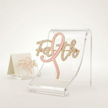 Load image into Gallery viewer, Faith Breast Cancer Gold Light Pink Ribbon Brooch