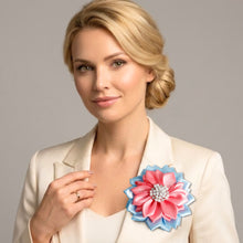 Load image into Gallery viewer, Brooch Blue and Pink Flower Pearl Clip and Pin