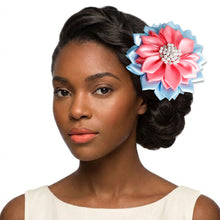 Load image into Gallery viewer, Brooch Blue and Pink Flower Pearl Clip and Pin