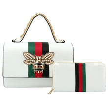 Load image into Gallery viewer, Satchel White Striped Bee Boxy Handbag