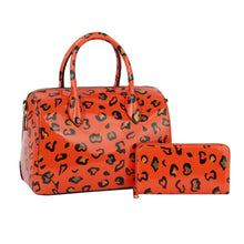 Load image into Gallery viewer, Domed Satchel Neon Orange Leopard Handbag Set