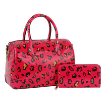 Load image into Gallery viewer, Domed Satchel Neon Fuchsia Leopard Handbag Set