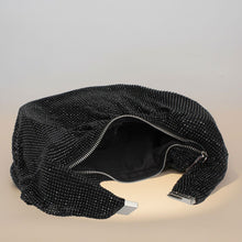 Load image into Gallery viewer, Clutch Premium Black Rhinestone Mesh Hobo Bag