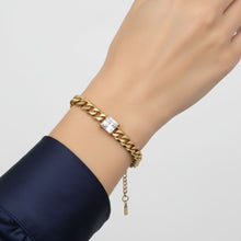 Load image into Gallery viewer, Gold 18K Steel Princess CZ Cuban Chain Bracelet