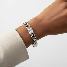 Load image into Gallery viewer, Silver Steel Princess CZ Cuban Chain Bracelet