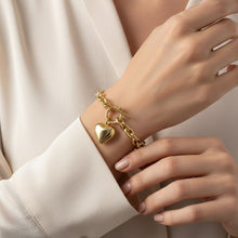 Load image into Gallery viewer, Gold 18K Steel Toggle Heart Rolo Chain Bracelet
