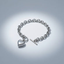 Load image into Gallery viewer, Silver Steel Toggle Heart Rolo Chain Bracelet
