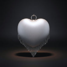 Load image into Gallery viewer, Clutch Silver Rhinestone Fringe Heart Hardcase Bag