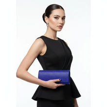 Load image into Gallery viewer, Clutch XLong Blue Rhinestone Flap Evening Bag
