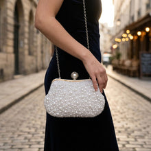 Load image into Gallery viewer, White Pearl Hand Sewn Bridal Clutch Evening Bag