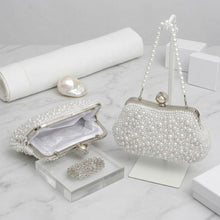 Load image into Gallery viewer, White Pearl Hand Sewn Bridal Clutch Evening Bag