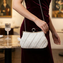 Load image into Gallery viewer, White Pearl Rhinestone Hand Sewn Evening Clutch