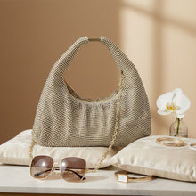 Load image into Gallery viewer, Clutch Premium Gold Rhinestone Mesh Hobo Bag