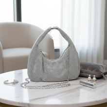 Load image into Gallery viewer, Clutch Premium Silver Rhinestone Mesh Hobo Bag
