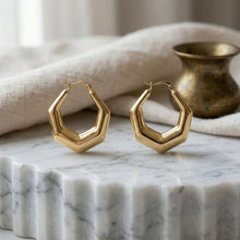 Load image into Gallery viewer, Hoop 18K Gold Stainless Steel Hexagon Earrings