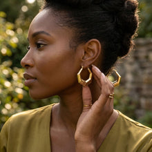 Load image into Gallery viewer, Hoop 18K Gold Stainless Steel Hexagon Earrings