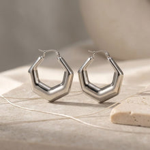 Load image into Gallery viewer, Hoop Silver Stainless Steel Hexagon Earrings