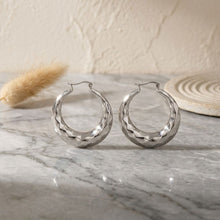 Load image into Gallery viewer, Hoop Silver Stainless Steel Diamond Cut Earrings