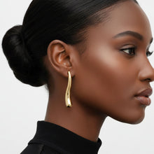Load image into Gallery viewer, Stud 18K Gold Steel Curved Long Teardrop Earrings