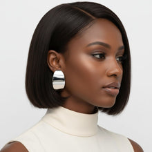 Load image into Gallery viewer, Stainless Steel Curved Oval Disc Earrings