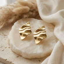 Load image into Gallery viewer, Stud 18K Gold Stainless Wavy Diamond Earrings