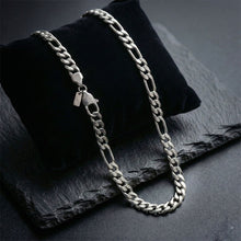 Load image into Gallery viewer, Mens 7mm Silver Stainless Steel Figaro Chain 20in