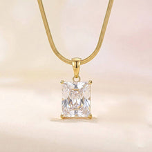 Load image into Gallery viewer, 18k Gold Steel Radiant Cut CZ Pendant Necklace