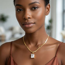 Load image into Gallery viewer, 18k Gold Steel Radiant Cut CZ Pendant Necklace